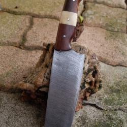 Couteau de Cuisine Style Japonais Damas Lame Kiritsuke 256 Couches Manche Bois/Os Fab Artisanale