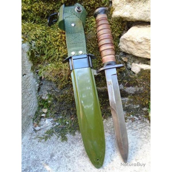 Poignard USM8 Army Rangers Ops Combat Lame Acier Carbone Manche Cuir Etui M�tal 000
