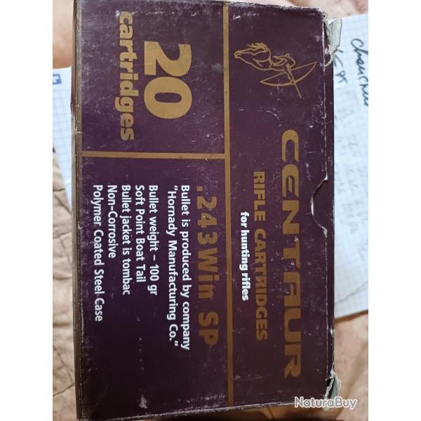 80 Munitions 243 Winchester 100Grs              60         243 winchester Centaure hornady