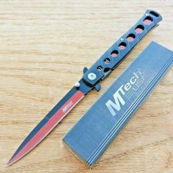 Couteau Mtech Stiletto Semi Automatique Red Lame Acier 440 Manche Alu Linerlock Clip 317rd