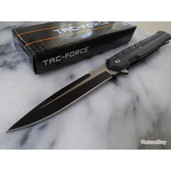 Couteau Stiletto Semi-Automatique Lame Spear Point Acier 3Cr13 Manche FRN Liner Lock Clip 002bk