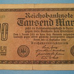 allemagne, billet de 1000  reichsbanknote septembre 1922 ttb