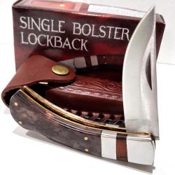 Couteau Pliant de Chasse Rite Edge BONE Manche Os Lame Acier Inox Lockback Etui Cuir 01br