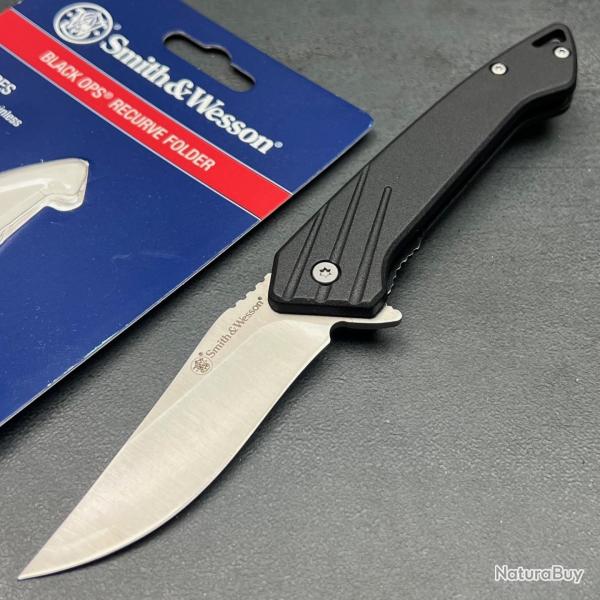 Couteau Smith&Wesson Black Ops Recurve Lame Acier Inox Manche Polym�re Linerlock Clip 5899