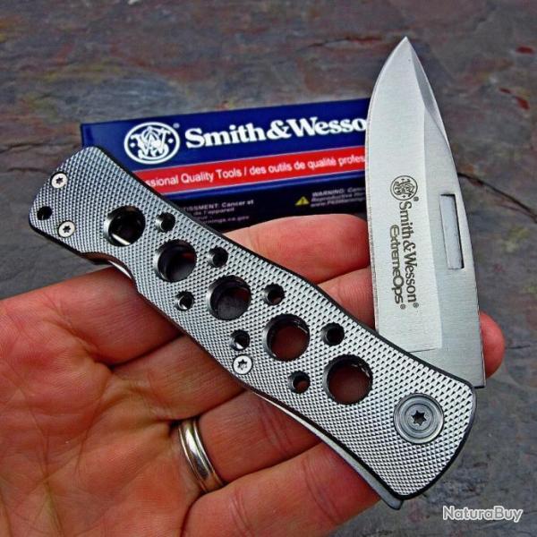 Couteau Smith&Wesson ExtremeOps Lockback Acier 440C Manche Aluminium Linerlock Clip 6AEU