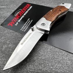 Couteau Winchester Pliant Manche Bois Lame Acier Inox S&eacute;curit&eacute; Linerlock Clip