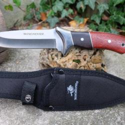 Couteau de Chasse Bushcraft Winchester Lame Acier 420 Manche Bois Etui Nylon 790