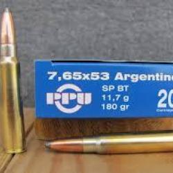Cartouches PPU Calibre 7,65x53 ARGENTINE SPBT 180grs - Boite de 20 unit&eacute;s