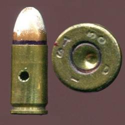 9 mm Parabellum tra&ccedil;ante 1er Mle France - balle cuivre pte blanche - Production pr&eacute;coce Le Mans 1950