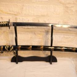 KATANA sabre japonais katana fourreau noir et teinte bronze lame aiguis&eacute;e ref EBR24JAP019