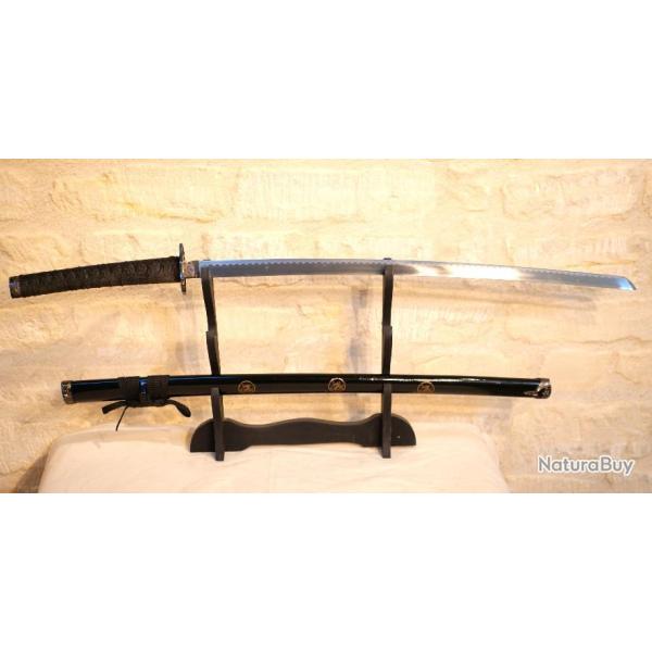 KATANA sabre japonais bois laqu� noir avec symboles sur fourreau EBR24JAP013
