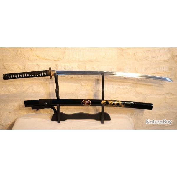KATANA sabre japonais katana fourreau laqu� noir avec dragon  bonne qualit� EBR24JAP014