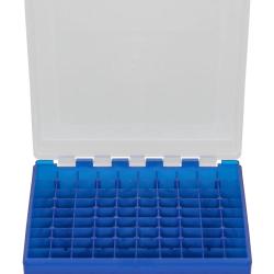 Bo&icirc;te de Rangement Bleu &agrave; Couvercle Transparent pour 100 Munitions Calibre 9mm Megaline