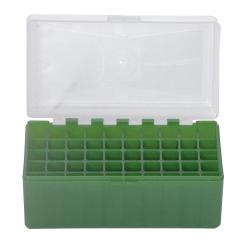 Bo&icirc;te de Rangement Verte Couvercle Transparent 50 Munitions Cal 243 Megaline