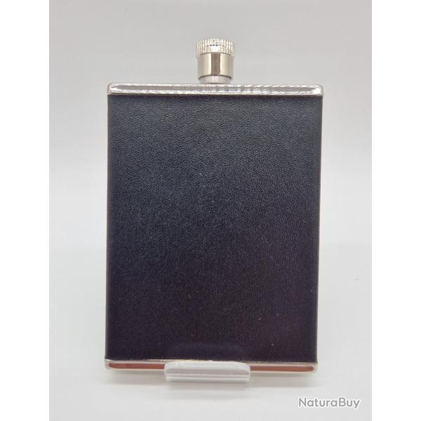 Flasque 90ml inox et cuir noir