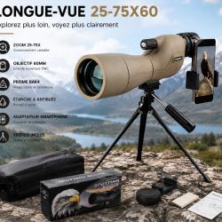 Longue-vue 25-75x60 HD avec tr&eacute;pied et adaptateur smartphone