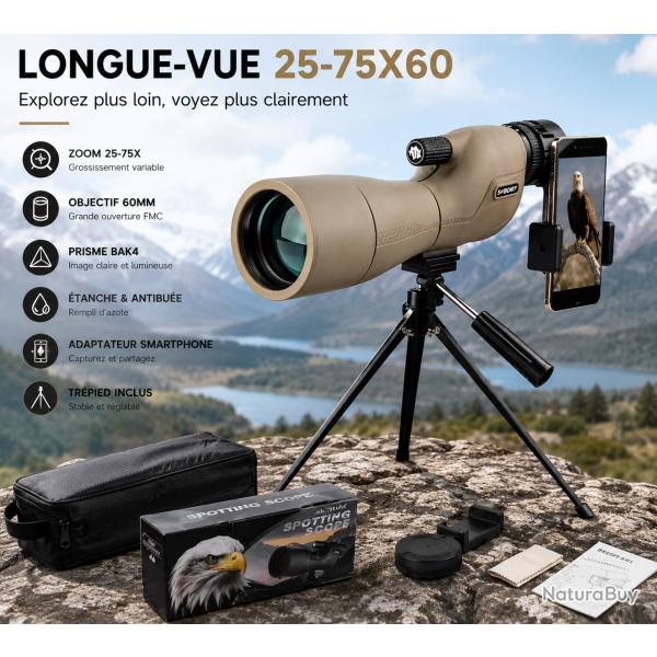 Longue-vue 25-75x60 HD avec tr�pied et adaptateur smartphone