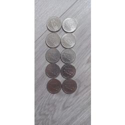 Vend lot 10 piece de 1 franc semeuse, 1961,1966,1970,1973,1977,1977,1977,1991,1991,1999.