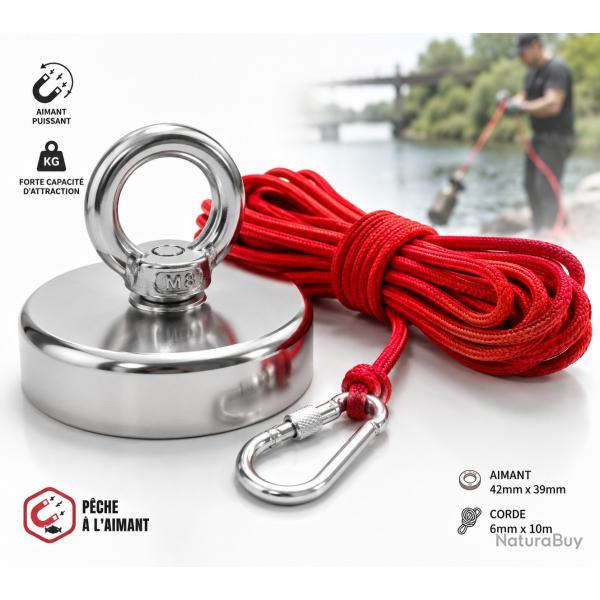 Kit de p�che � l'aimant - Aimant 61 kg + corde 10 m