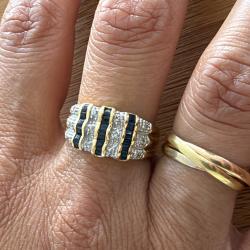 Bague bourgeoise en or massif 18 carats - saphirs et diamants - taille 57