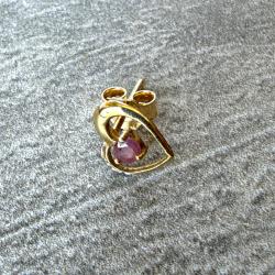 Boucle d'oreille unique en or massif 18 carats - rubis - coeur