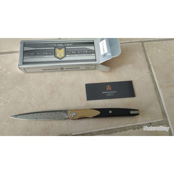 BESTECHMAN LANZA BMK14-D-2: 3.45" Damascus Blade, G10 Scales, Liner Lock, Front Flipper