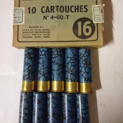Bo&icirc;te de10 cartouches anciennes MF cal16 douilles  cartons  mouchet&eacute;es  bleues