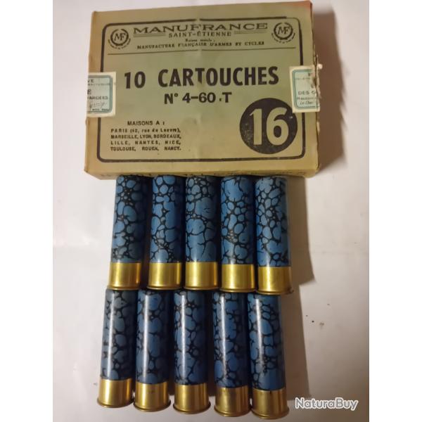 Bo�te de10 cartouches anciennes MF cal16 douilles  cartons  mouchet�es  bleues
