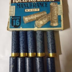 Bo&icirc;te de10 cartouches anciennes MF douilles cartons mouchet&eacute;es bleues  cal 16