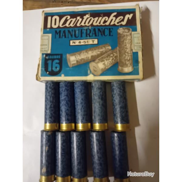 Bo�te de10 cartouches anciennes MF douilles cartons mouchet�es bleues  cal 16