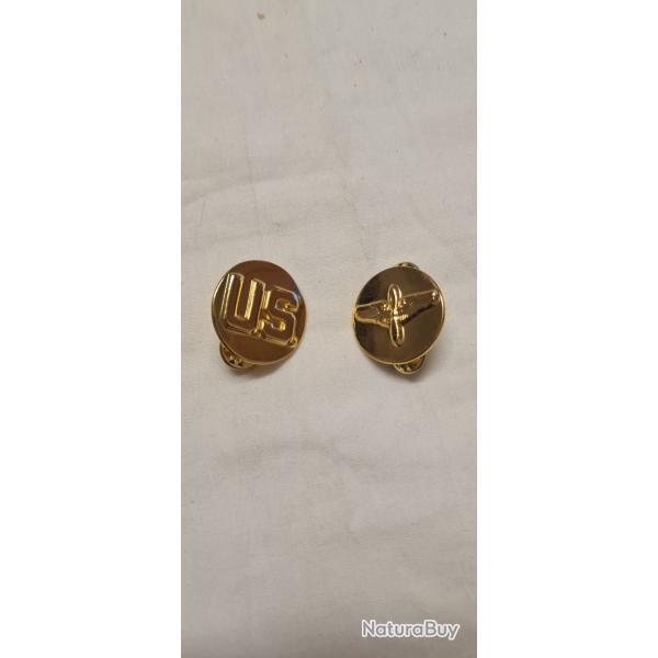 Paire de Crest troupe AVIATION + US  Insigne de col US WW2