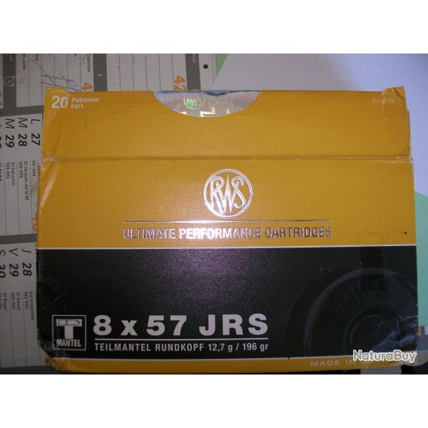 Munition 8x57 jrs marque RWS Teilmantel 12,7 gr