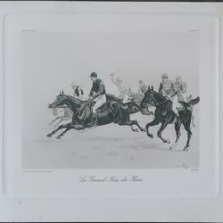 H&eacute;liogravure de sc&egrave;ne hippique des fr&egrave;res K&uuml;nzli, Copyrighted. A. De Clermont-Gallerand pinx. M5967.