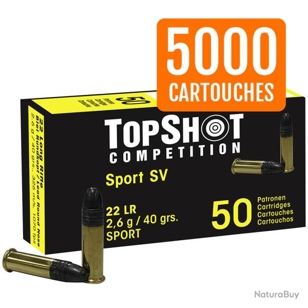 Pack 5000 cartouches .22 lr. TOPSHOT Competition Black Edition SV 2,6g/40grs - Livraison gratuite
