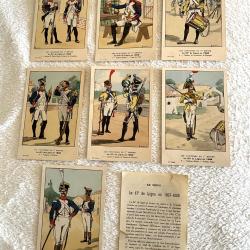 Lot de 7 cartes postales illustr&eacute;es uniformes 1 er empire 67 &egrave;me de ligne 1807-1808