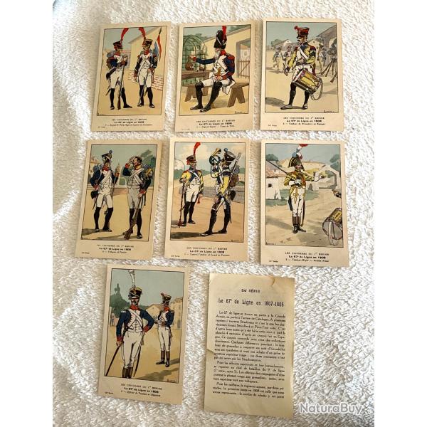 Lot de 7 cartes postales illustr�es uniformes 1 er empire 67 �me de ligne 1807-1808