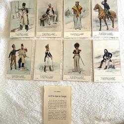 Lot de 8 cartes postales illustr&eacute;es uniformes 1 er empire 34 &egrave;me de ligne en Espagne