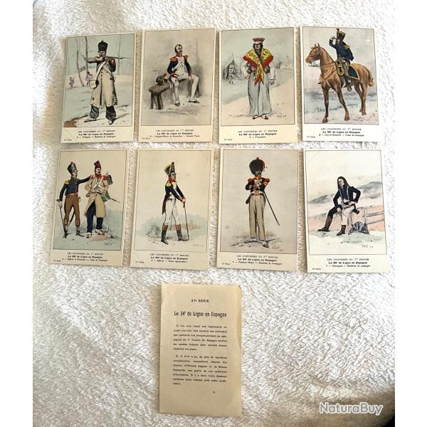 Lot de 8 cartes postales illustr�es uniformes 1 er empire 34 �me de ligne en Espagne