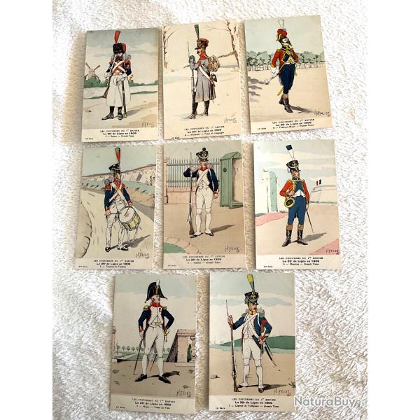 Lot de 8 cartes postales illustr�es en couleur 1 er empire cdt-Bucquoy- H.Feist 26 �me de ligne 1809