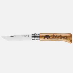 Opinel N&deg;08 Animalia America Bison - Ch&ecirc;ne Grav&eacute; - Lame Inox 8,5 cm