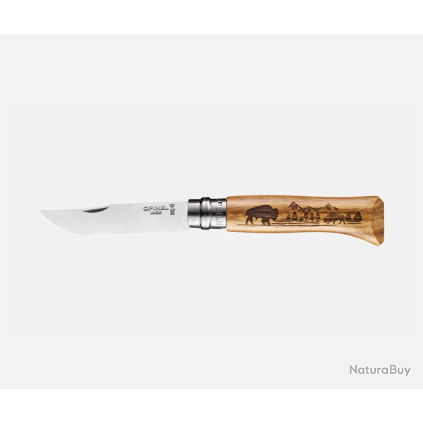 Opinel N�08 Animalia America Bison - Ch�ne Grav� - Lame Inox 8,5 cm