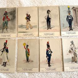 Lot de 8 cartes postales illustr&eacute;es 1 er empire le 16 &egrave;me leger en Espagne Cdt Bucquoy