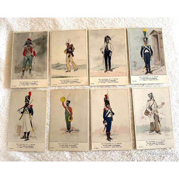 Lot de 8 cartes postales illustr�es 1 er empire le 16 �me leger en Espagne Cdt Bucquoy