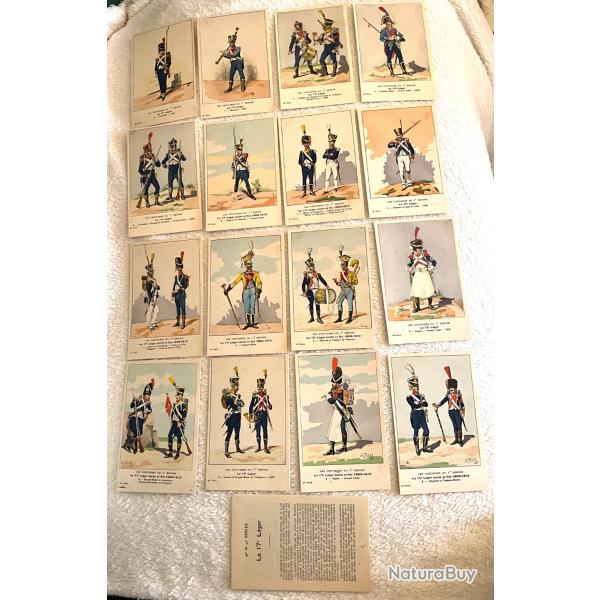 Lot de 16 cartes postales illustr�es uniformes 1 er empire 17 �me l�ger cdt Buquoy avec notice