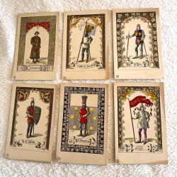 Lot de 6 cartes postales illustr&eacute;es Jeanne d'Arc/Charles VII militaires fin XIX &egrave;me