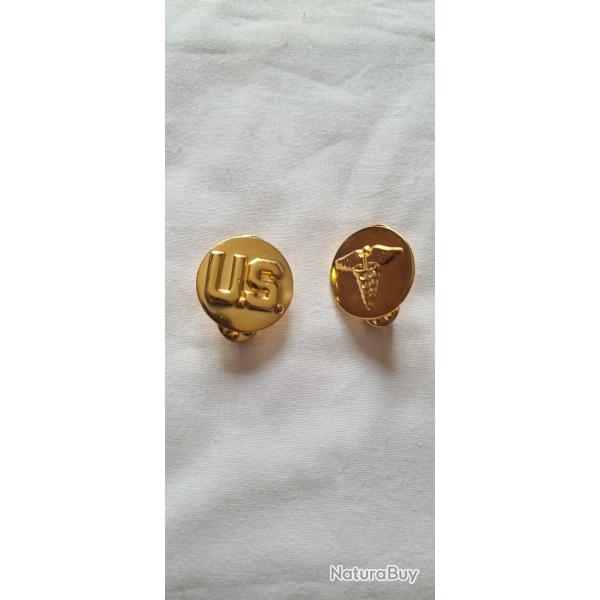Crest  M�dic  + US  Troupe ,  Insigne de col US WW2