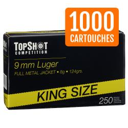 Pack 1000 cartouches 9mm Luger FMJ 8,0g/124grs. TOPSHOT Competition - Livraison gratuite