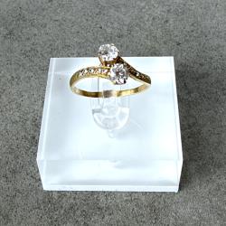 Bague en or massif 18 carats - toi et moi - strass - taille 54