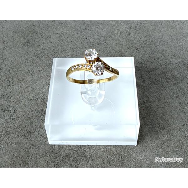 Bague en or massif 18 carats - toi et moi - strass - taille 54
