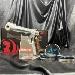 Pack Pistolet &agrave; plombs Ruger Mark IV 4,5mm Inox + 3 Bo&icirc;te de 500 Plombs